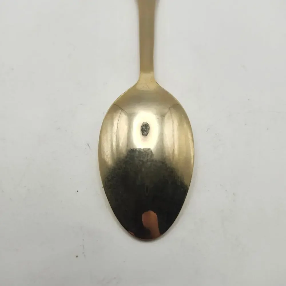 Asian Souvenir Spoon Gold Tone Enamel Traditional Woman 18/10 Stainless 6 Inch
